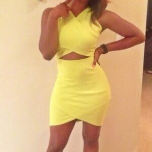 Zara Neon Green Cut-Out Bodycon Dress